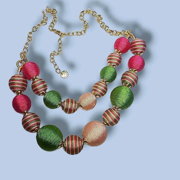 Talbots It's A Wrap Spheres Necklace Gold Tone Pink & Green - Picture 7 of 9
